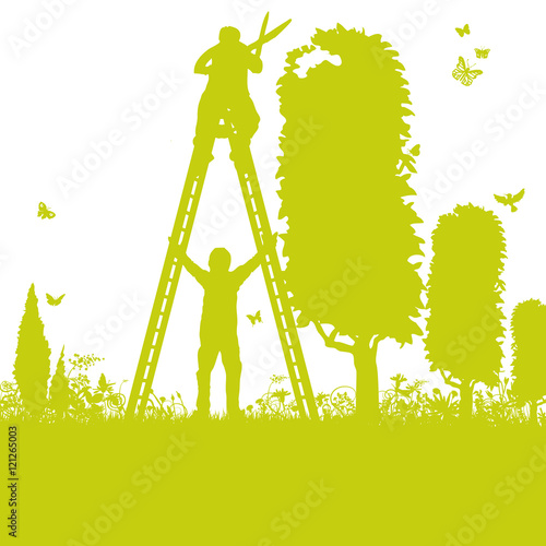 Gärtner beim Baumschnitt