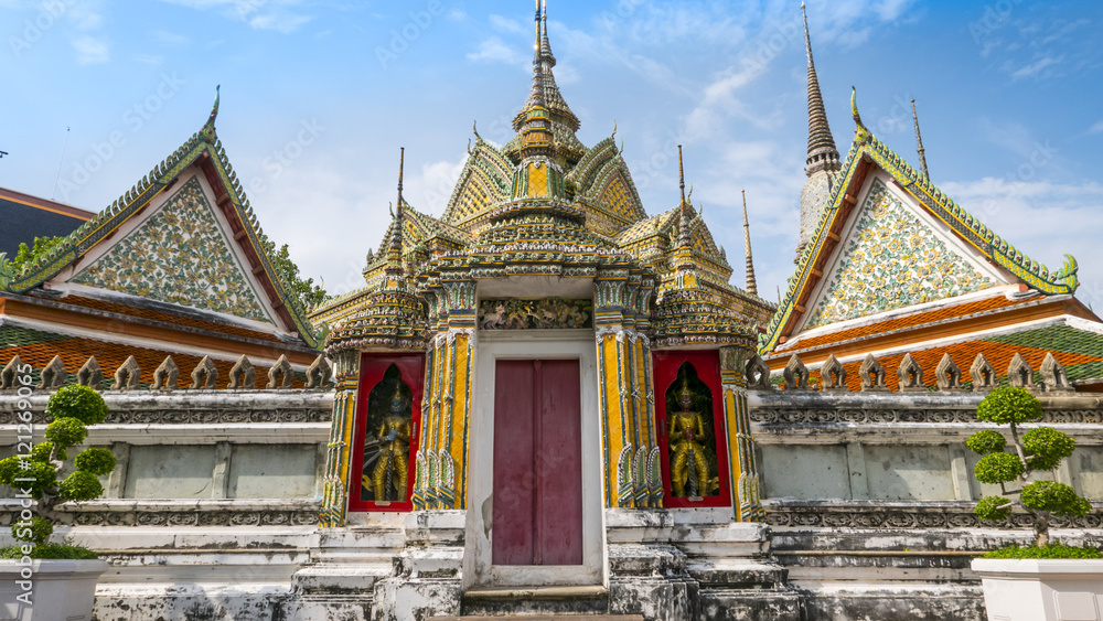 Thai art architecture in Wat Phra Chetupon Vimolmangklararm (Wat Pho) temple in Thailand.