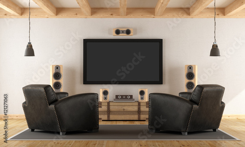 Home cinema system with vintage furniture