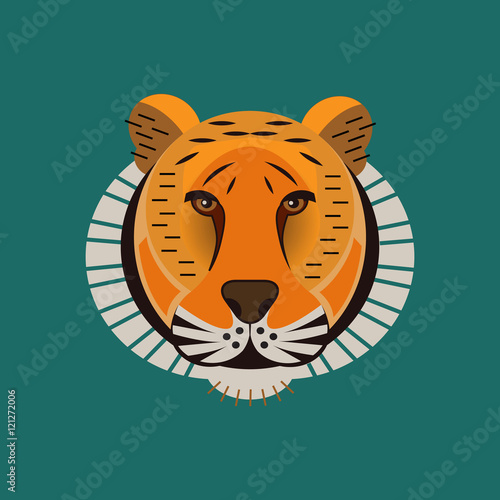 Fototapeta Naklejka Na Ścianę i Meble -  Vector tiger portrait. Illustration of tiger face in flat geometrical style. Cute unique tiger's head for poster or T-shirt.