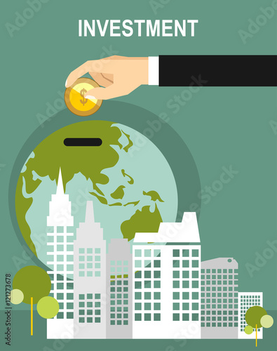 Flat design vector business illustration concept Investment hand hold money coin for website and promotion banners.