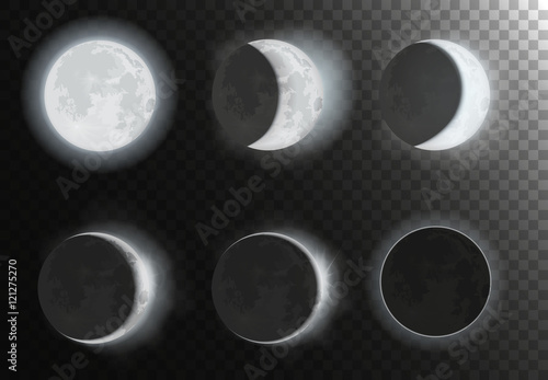 Night full new moon planet phases on the night galaxy sky. Night space astronomy.