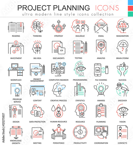 Vector business finance project planning ultra modern color outline line icons for apps and web design.