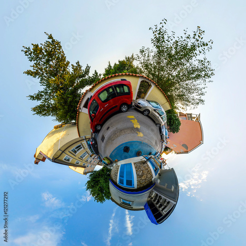 Little planet view of typical croatian street photo