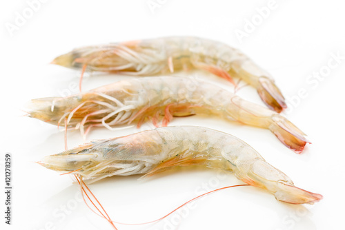fresh raw prawns isolated on white