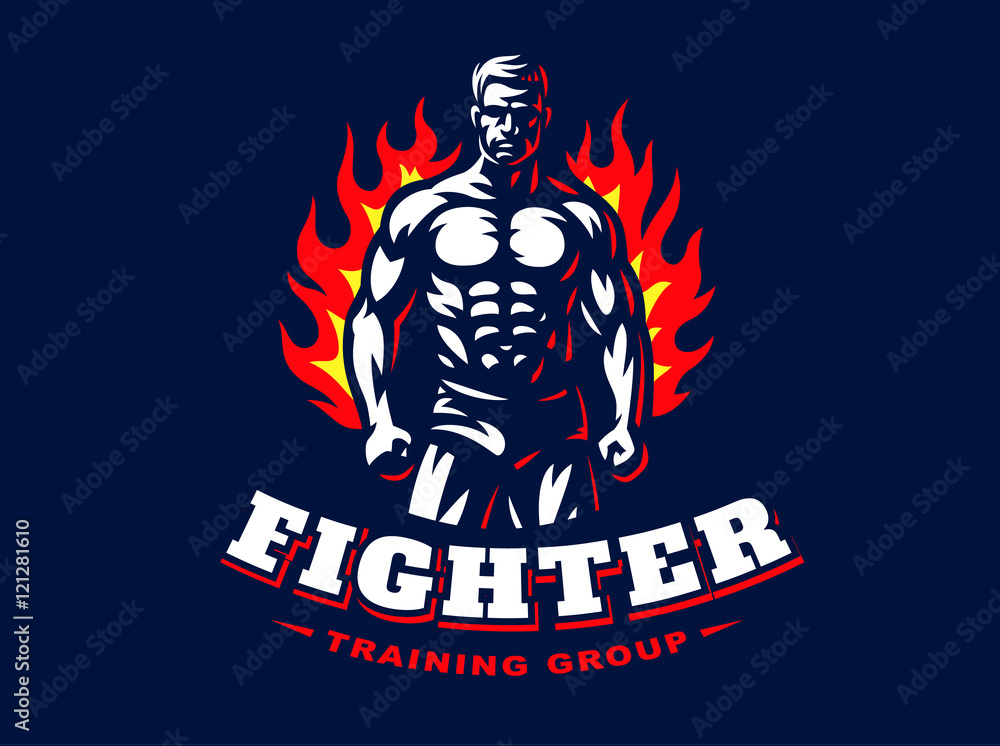 Fighter emblem illustration on dark background Fighter emblem illustration on dark background