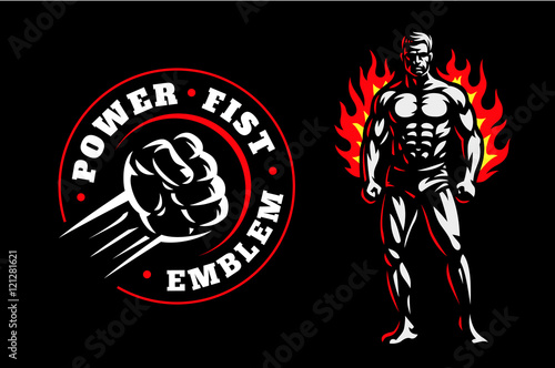 Fighter emblem illustration on dark background