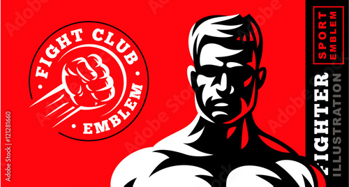 Fighter emblem illustration on red background