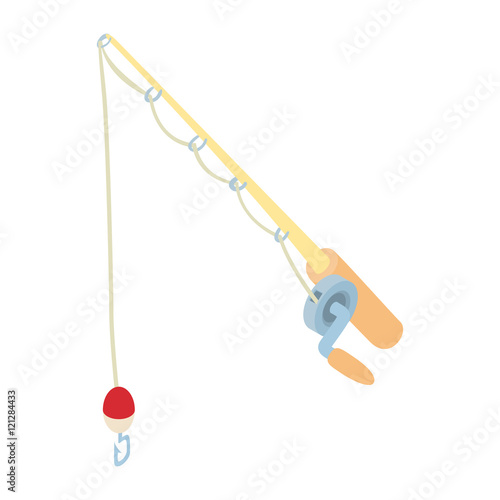 Fishing rod icon in cartoon style isolated on white background vector illustration