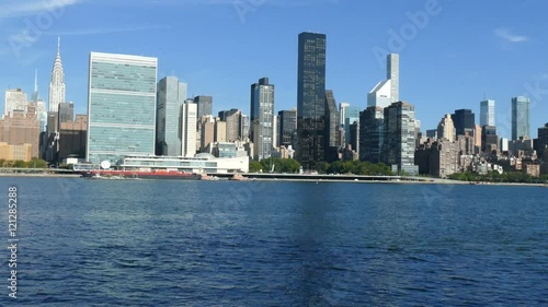 Manhattan Skyline, New York City, United Nations Building at East River, view from Long Island City, Queens