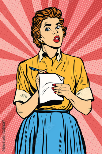 Retro waitress takes the order writes down meals