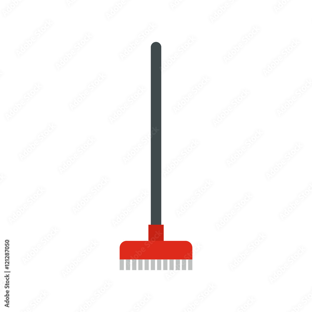 Red broom icon in flat style isolated on white background. Cleaning symbol vector illustration Red broom icon in flat style isolated on white background. Cleaning symbol vector illustration