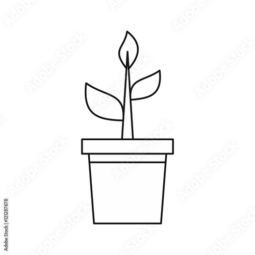 Potted plant icon in outline style isolated on white background vector illustration