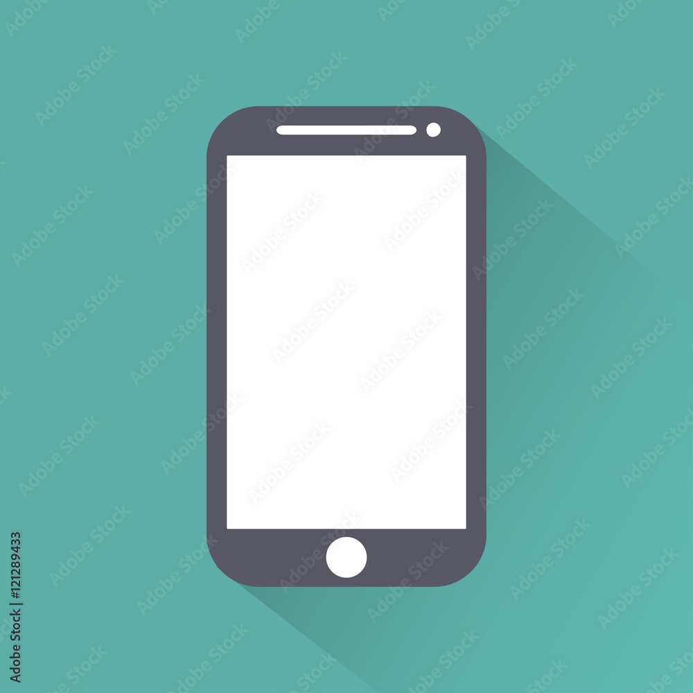 Mobile phone flat style icon with shadow isolated on a green background, vector illustration for web design Mobile phone flat style icon with shadow isolated on a green background, vector illustration for web design