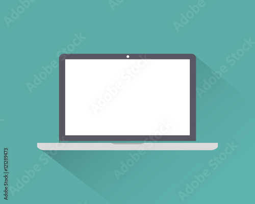 Laptop icon flat style with shadow isolated on a green background, vector illustration for web design
