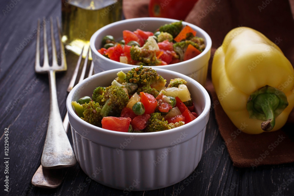 Vegetable ragout with tomato, broccoli, peas, pepper Vegetable ragout with tomato, broccoli, peas, pepper