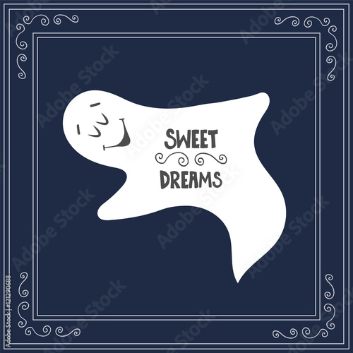 Hand drawn text sweet dreams on blue sky background with sleep g