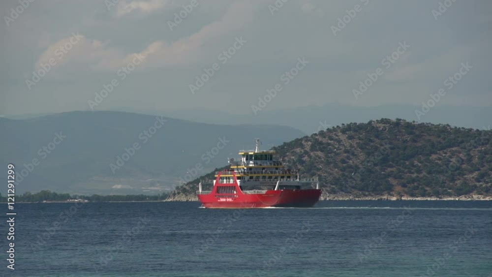 Ferry leaving Limenas, Thassos town, Greece Ferry leaving Limenas, Thassos town, Greece
