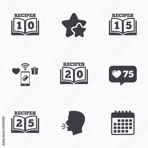 Cookbook icons. Twenty five recipes book sign.