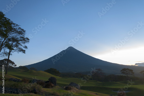 landscape, volcanic, volcano, nature, forest, sky, mountain, mount, clouds, view, blue, beautiful, grass, field, summer, background, guatemala, scene, rural, scenic, panorama, vegetation