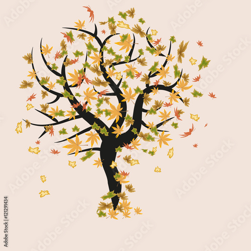 Vector illustration of a tree in autunm, illustrazione vettoriale di un albero in autunno