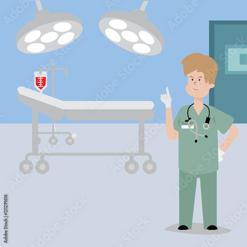 Medicine concept in flat style with  doctor on hospital background