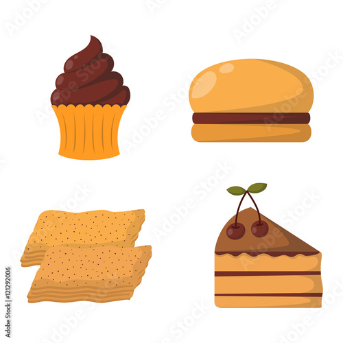 Vector illustration of bakery product food collection. Breakfast wheat meal c...