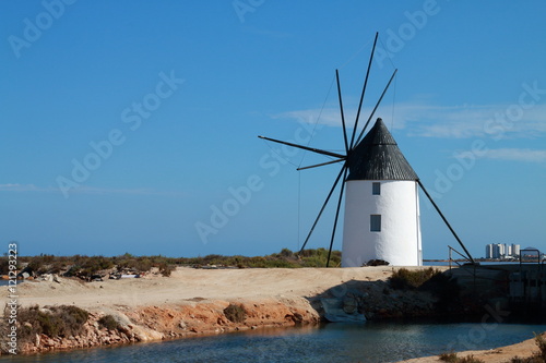 Calcetera windmill, located in the Salinas de San Pedro del Pinatar, Spain