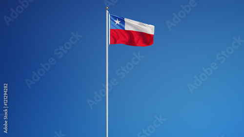 Chile flag waving against clean blue sky, long shot, isolated with clipping path mask alpha channel transparency