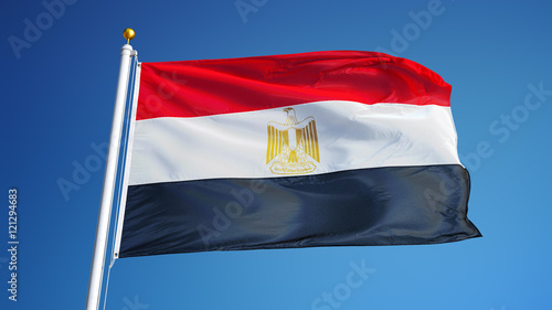 Fotografia Egypt flag waving against clean blue sky, close up, isolated with clipping path