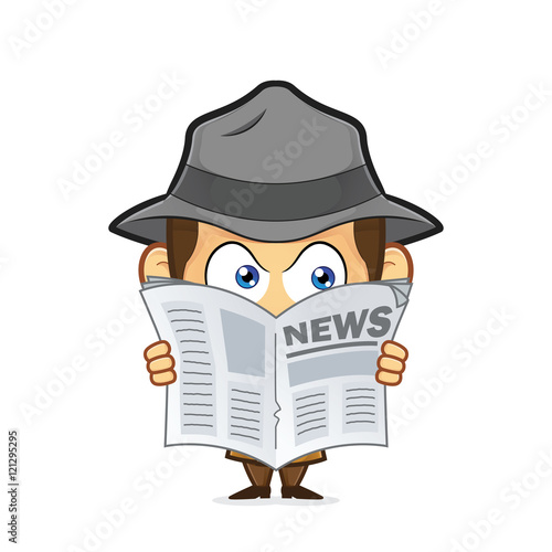 Detective spying through newspaper