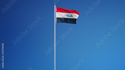 Iraq flag waving against clean blue sky, long shot, isolated with clipping path mask alpha channel transparency