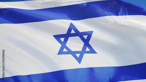 Bild auf Leinwand Israel flag waving against clean blue sky, close up, isolated with clipping path