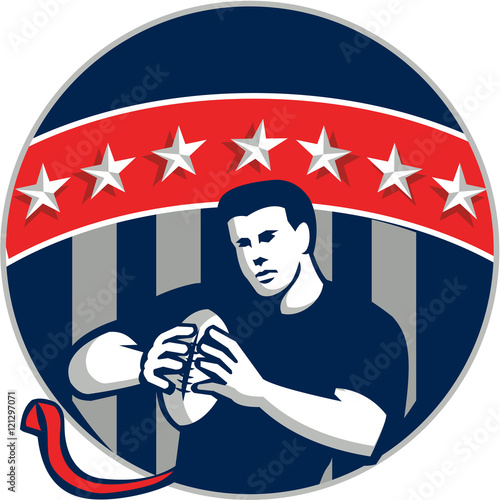 Flag Football QB Player Running Circle Retro