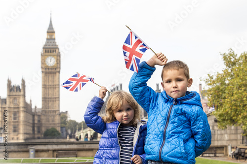 Canvas Print Children in London, big ben