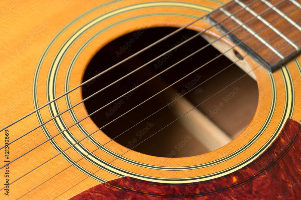Close up on a classic guitar made of wood Close up on a classic guitar made of wood