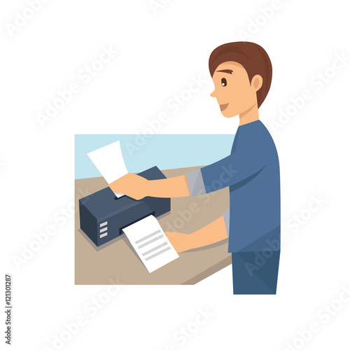 man with casual style using print machine