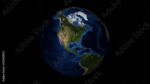 Earth slowly rotates showing the snow/ice line over year from January to December.  Seamless loop.