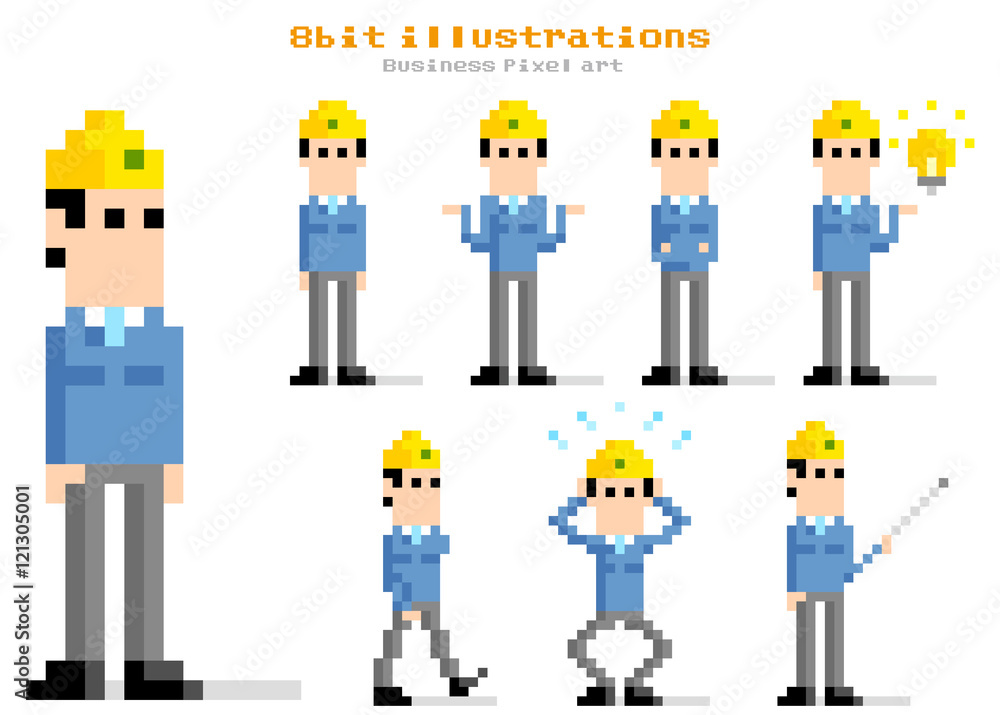 ピクセルイラスト 作業員の男性 セット バリエーション Stock Vector Adobe Stock
