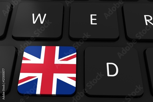 British Flag Button on Black Computer Keyboard - 3D Illustration