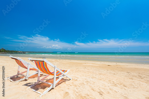 Chair beach for relaxation at the beautiful exotic beach, Located Koh Mak Island , Thailand