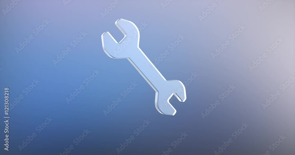 Animated Wrench Glass 3d Icon Loop Modules for edit with alpha matte
