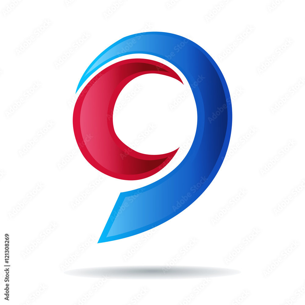Number nine logo. blue and red glossy style. Vector design templ Number nine logo. blue and red glossy style. Vector design templ
