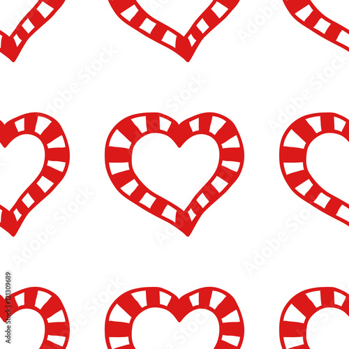 Seamless pattern of decorative red hearts, romantic background.