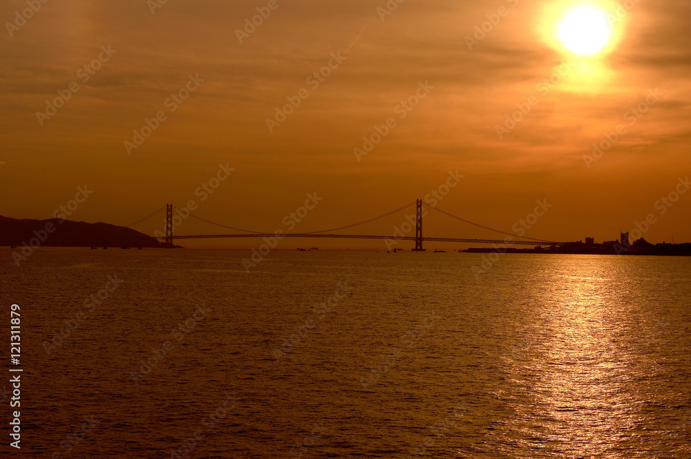 明石大橋の夕日 明石大橋の夕日