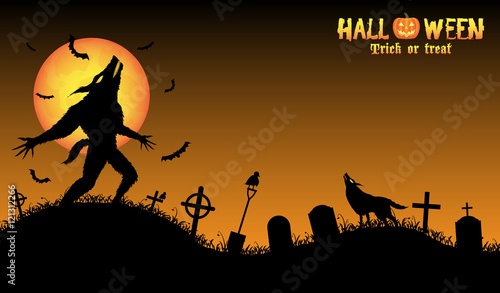 howling werewolf with halloween background