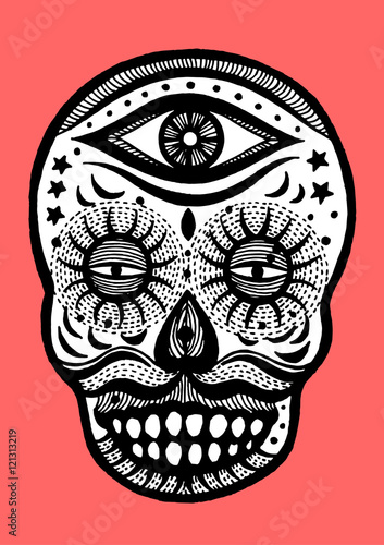 sugar skull day of the dead  third eye concept  abstract  vector hand drawn illustration design