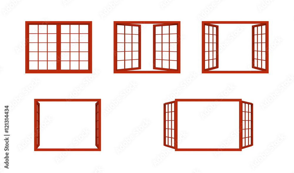 red window frame isolated on white background. Stock Illustration