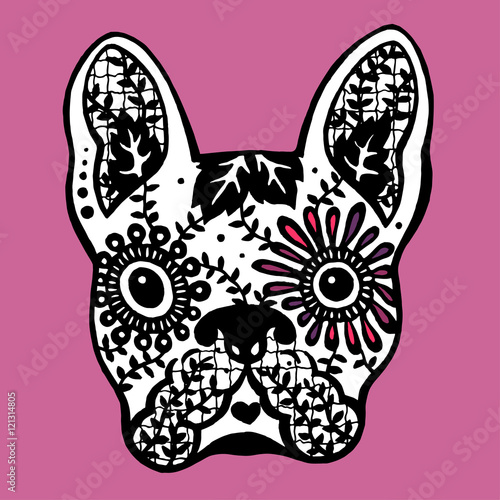 french bulldog sugar skull, frenchie cute dog day of the dead, vector design