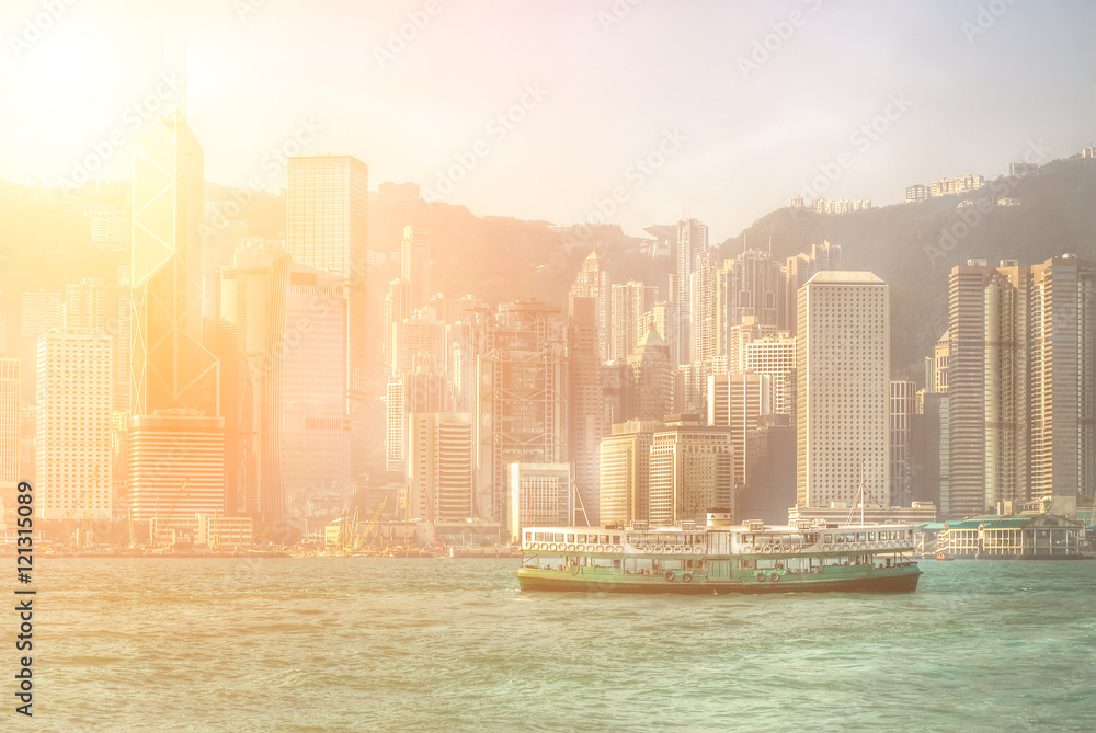 Fototapeta premium ferry on Victoria harbor in Hong Kong